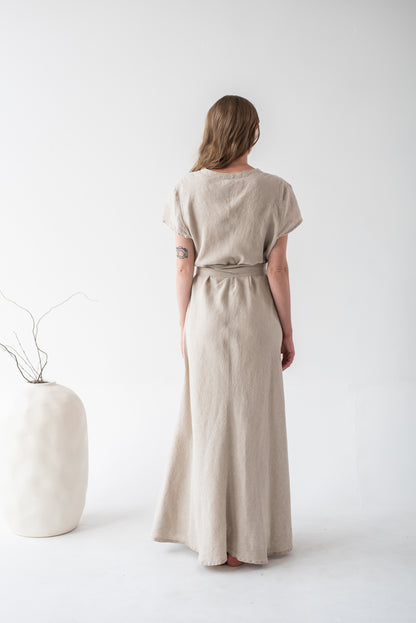Lněné šaty Liin s páskem a krátkým rukávem