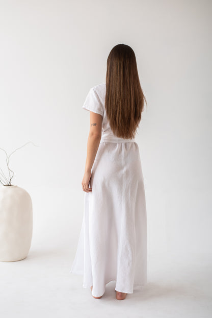 Lněné šaty Liin s páskem a krátkým rukávem