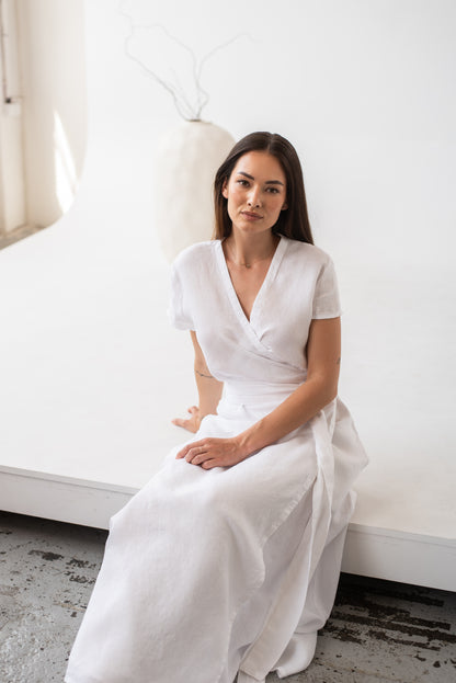 Lněné šaty Liin s páskem a krátkým rukávem