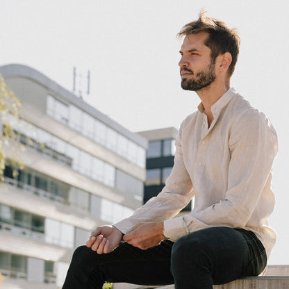 Béžová lněná pro muže z Česka Košile od Uhlíře