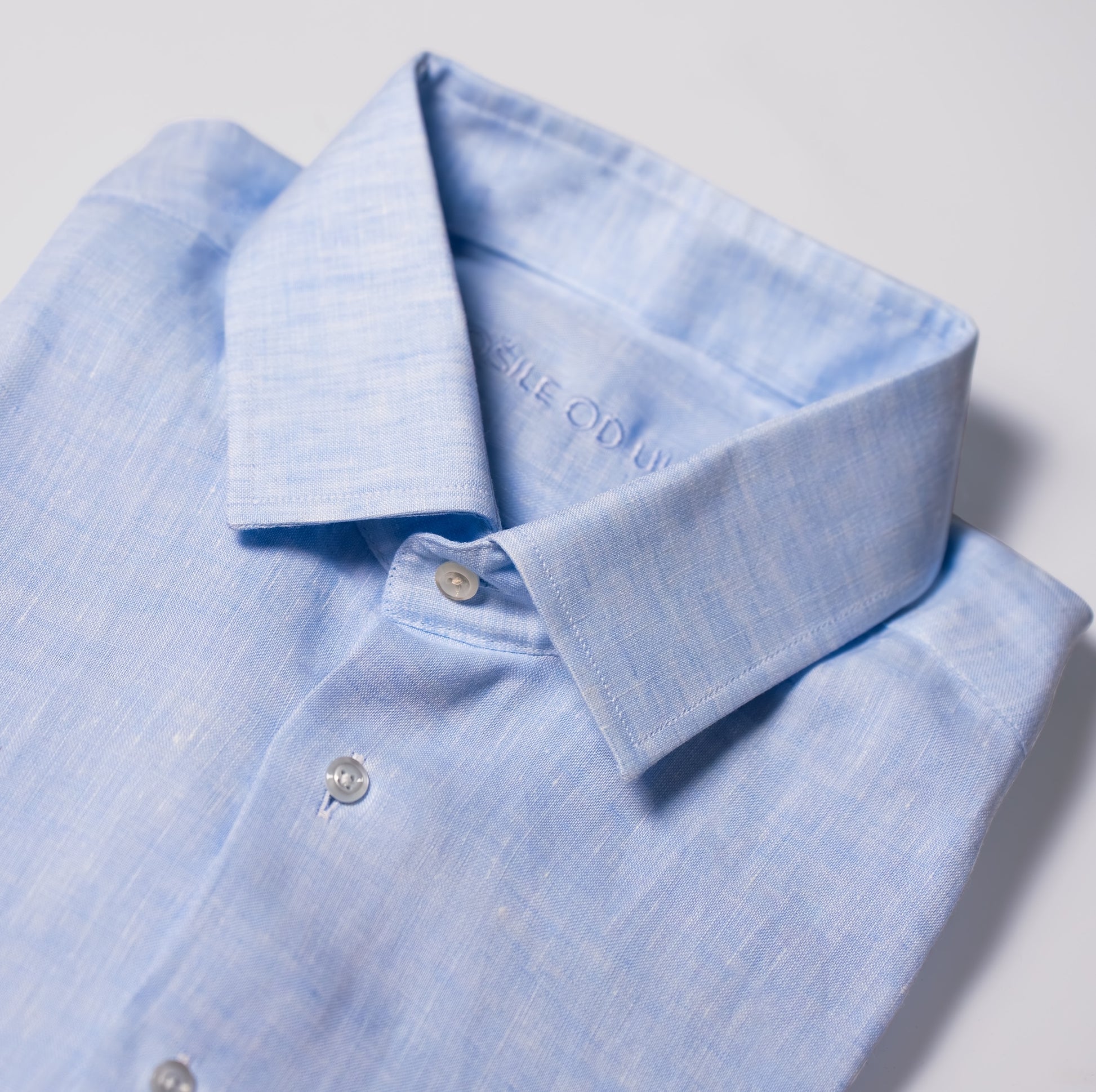 Lněná košile modrá klasický límeček