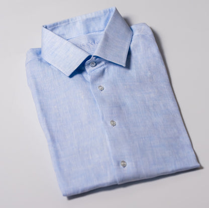 Lněná košile modrá klasický límeček