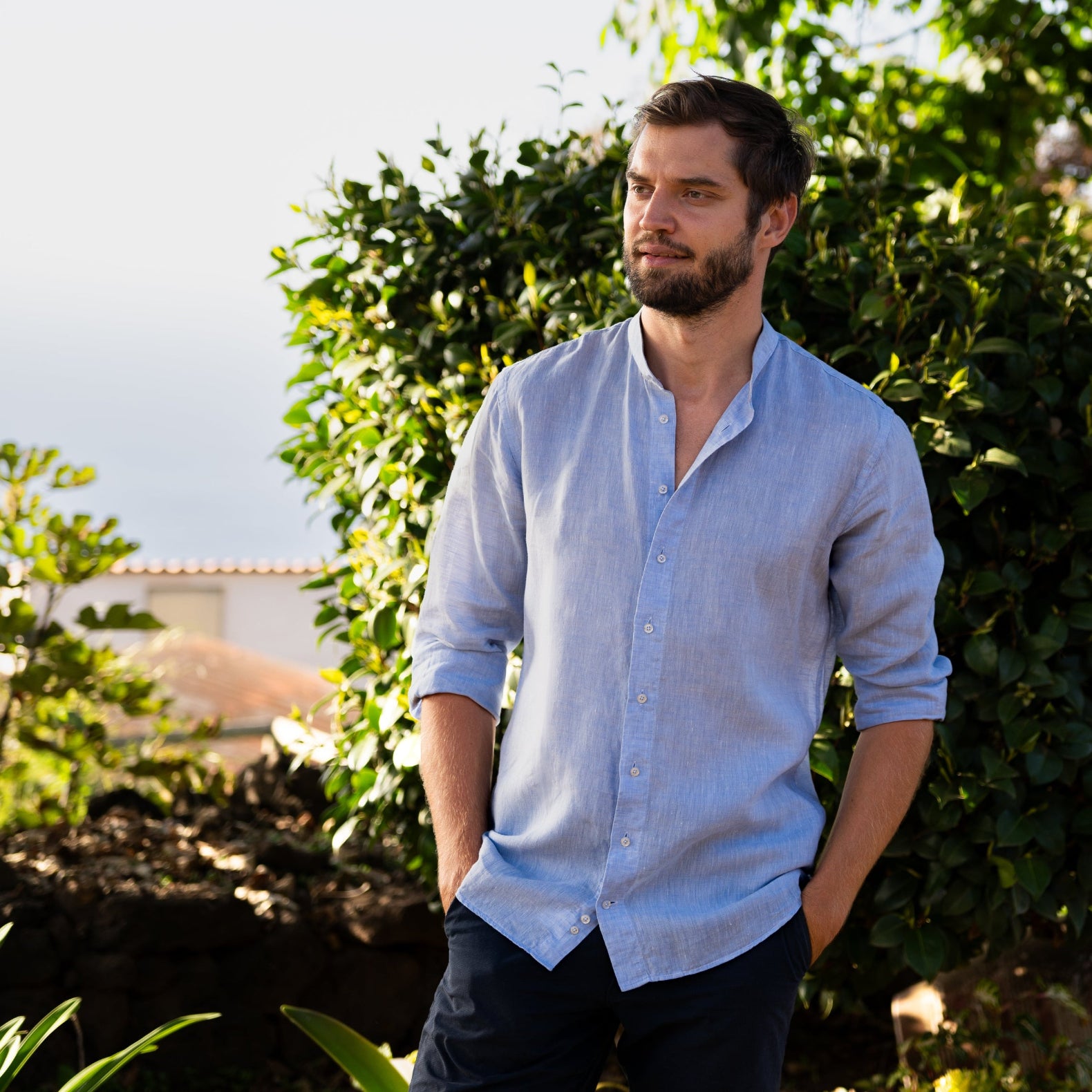 Modrá pánská lněná košile z Česka