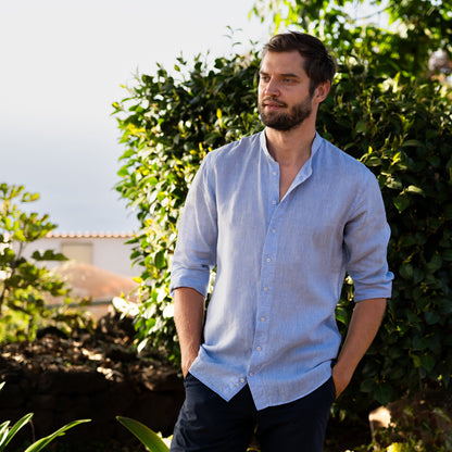 Modrá pánská lněná košile z Česka